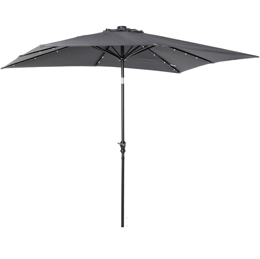 9x9Ft LED Light Patio Umbrella USB Port Solar Power Crank  garden parasol umbrella patio Dark Gray