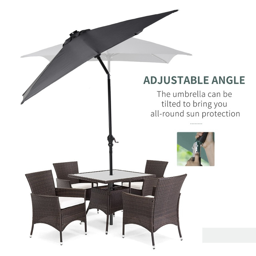 9x9Ft LED Light Patio Umbrella USB Port Solar Power Crank  garden parasol umbrella patio Dark Gray