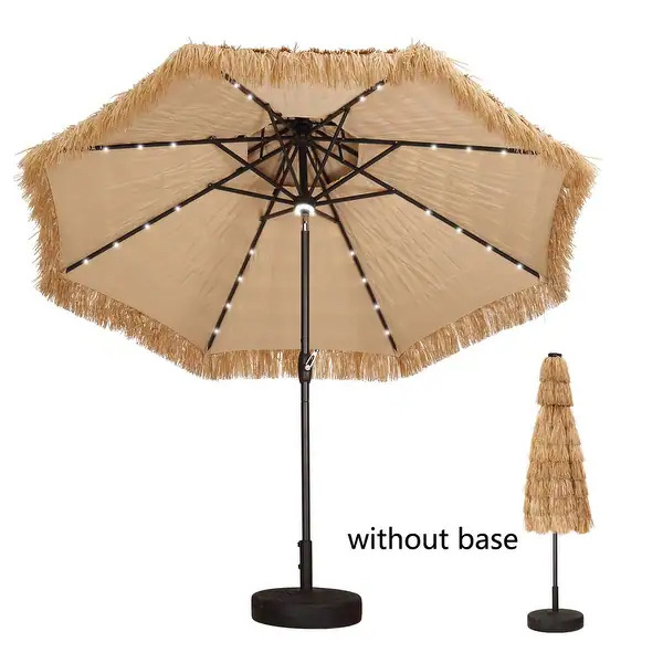 9 FT Solar Powered Roof Thatched Tiki Patio Umbrella Sunshade HAWAII Waterproof Straw Umbrella