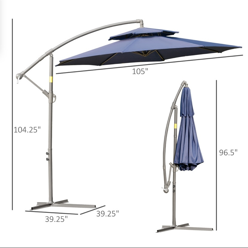 9FT Cantilever Banana patio umbrellas & bases Garden Umbrella w/ 2 Tier Canopy, blue