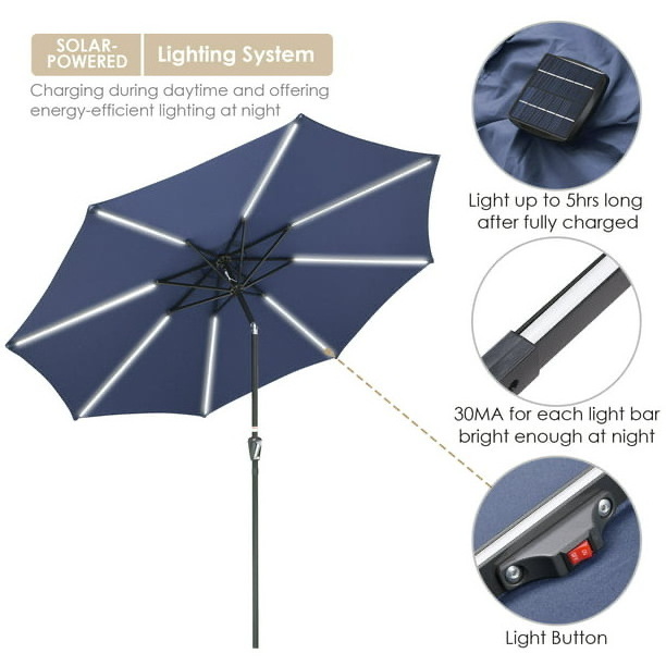 Outdoor straight umbrella led light solar umbrella