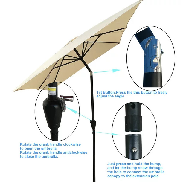 Market Outdoor UV Protection Waterproof Patio Umbrella with Push Button Tilt and Crank