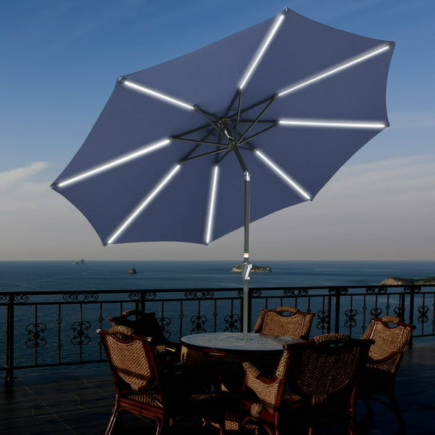 Outdoor straight umbrella led light solar umbrella