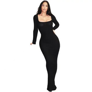 Super Soft Skims Long Sleeve Lounge Dress Ladies Bodycon Maxi Dress Casual Custom Logo Skims Slip Dress For Women 2023