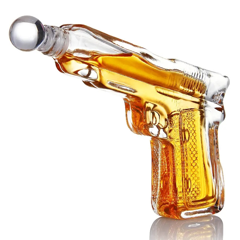 Handmade 1000ml Clear Glass Whiskey Decanter Set Ak 47 Gun Shape Wine Decanter