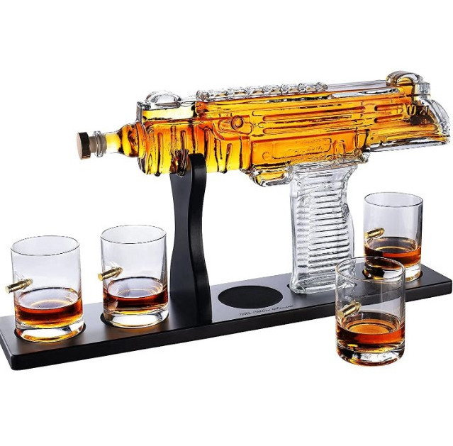 Handmade 1000ml Clear Glass Whiskey Decanter Set Ak 47 Gun Shape Wine Decanter