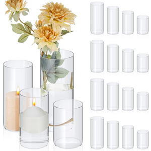 Glass Cylinder Candle Holders for Pillar Candle Cylinder Candleholders Clear Vases for Floating Candles Wedding Decorations