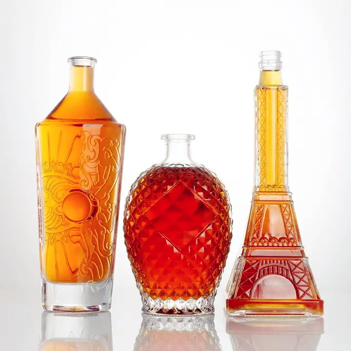 500ml Square Bottle Bourbon Whiskey Gin Vodka Round Glass Bottle Liquor Spirit Alcohol Drink Glass Bottle