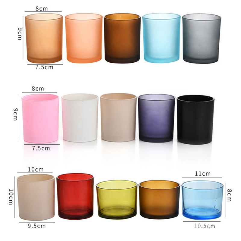 High Qualityempty matte frosted round glass candle jars with wooden lids votive holder vessels matte colored