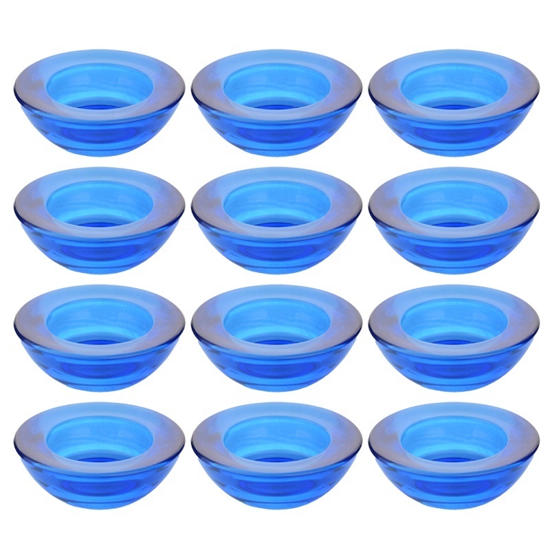 12pcs blue glass tealight holder set round votive candle holder small glass candle holders for wedding party