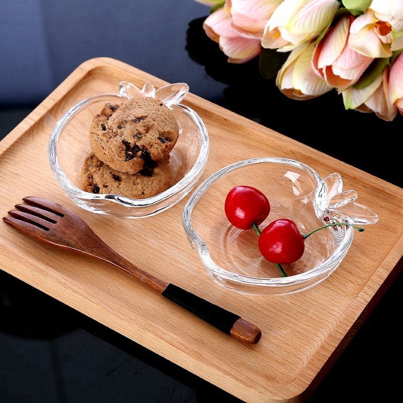 lovely apple shaped clear glass mini dish plate, food glass sauce dish