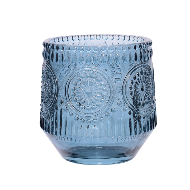 Blue sunflower new arrival empty custom grey glass candle jar luxury glass candle holder for candle making