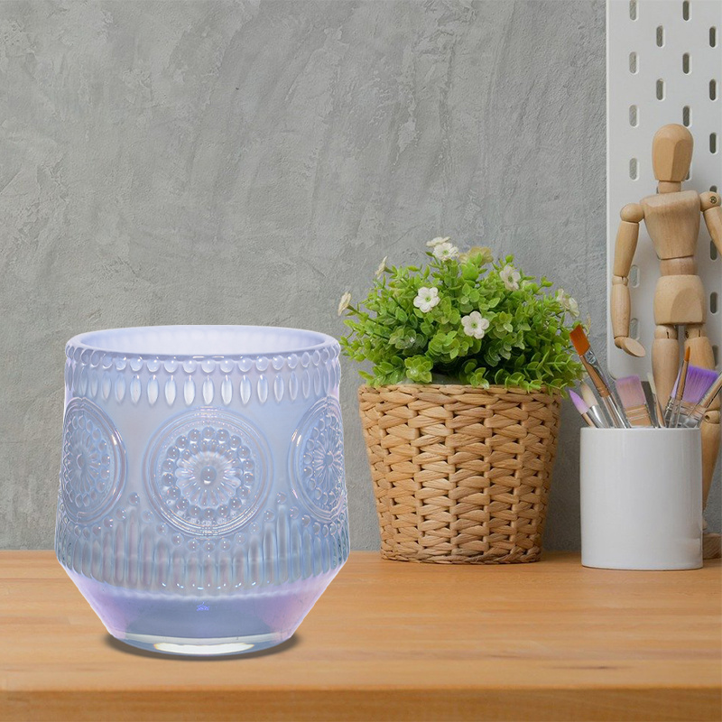 New arrival embossed sunflower empty custom grey set glass candle jar luxury glass candle holder for candle making