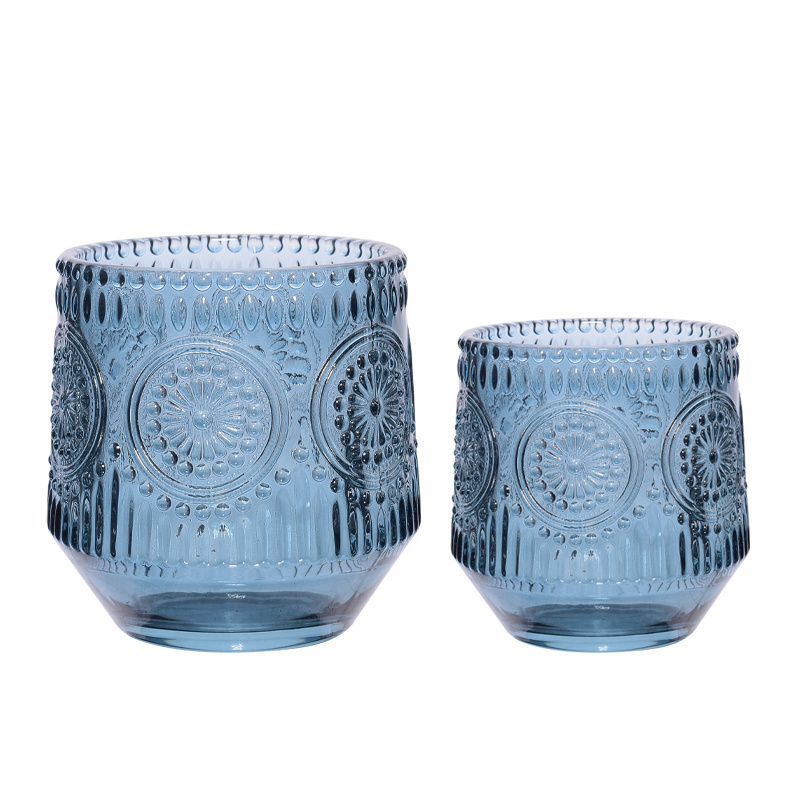 Blue sunflower new arrival empty custom grey glass candle jar luxury glass candle holder for candle making