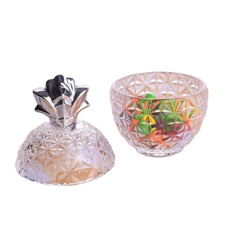 Pineapple Shape  Royal Embossed Clear Glass Decoration Candy Jar with Lid Wedding Gift Box