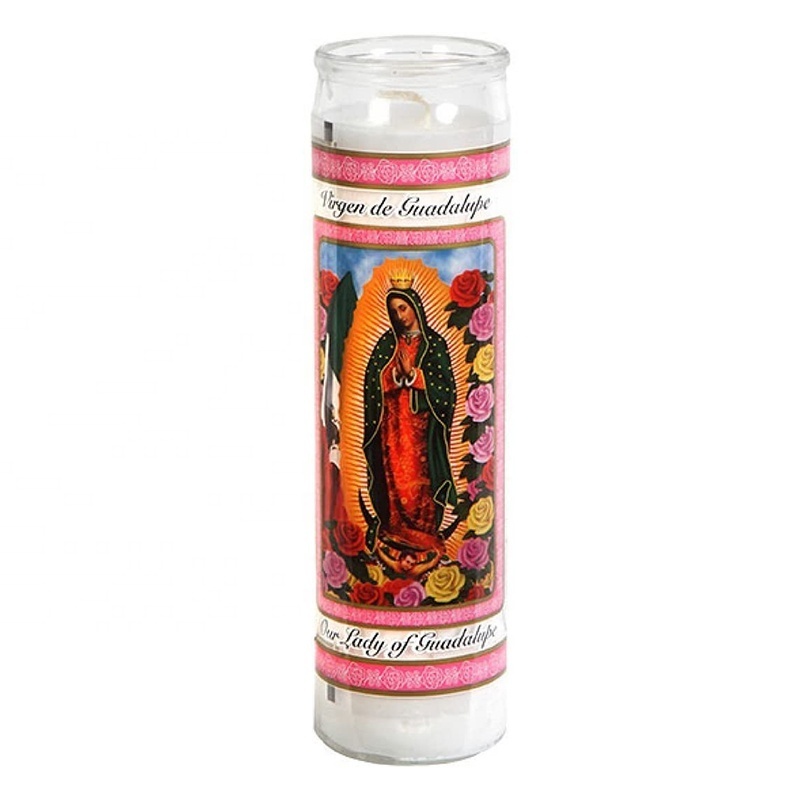 Prayer Candles Lady of Guadalupe Candle Unscented Glass Religious Candle - 1 pack