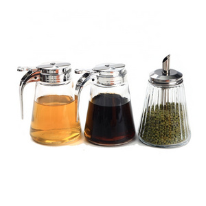 Classic Glass Jar Syrup Dispenser Condensed Milk Oil Vinegar Soy Sauce Honey Jar Honey Pot With Zinc Top