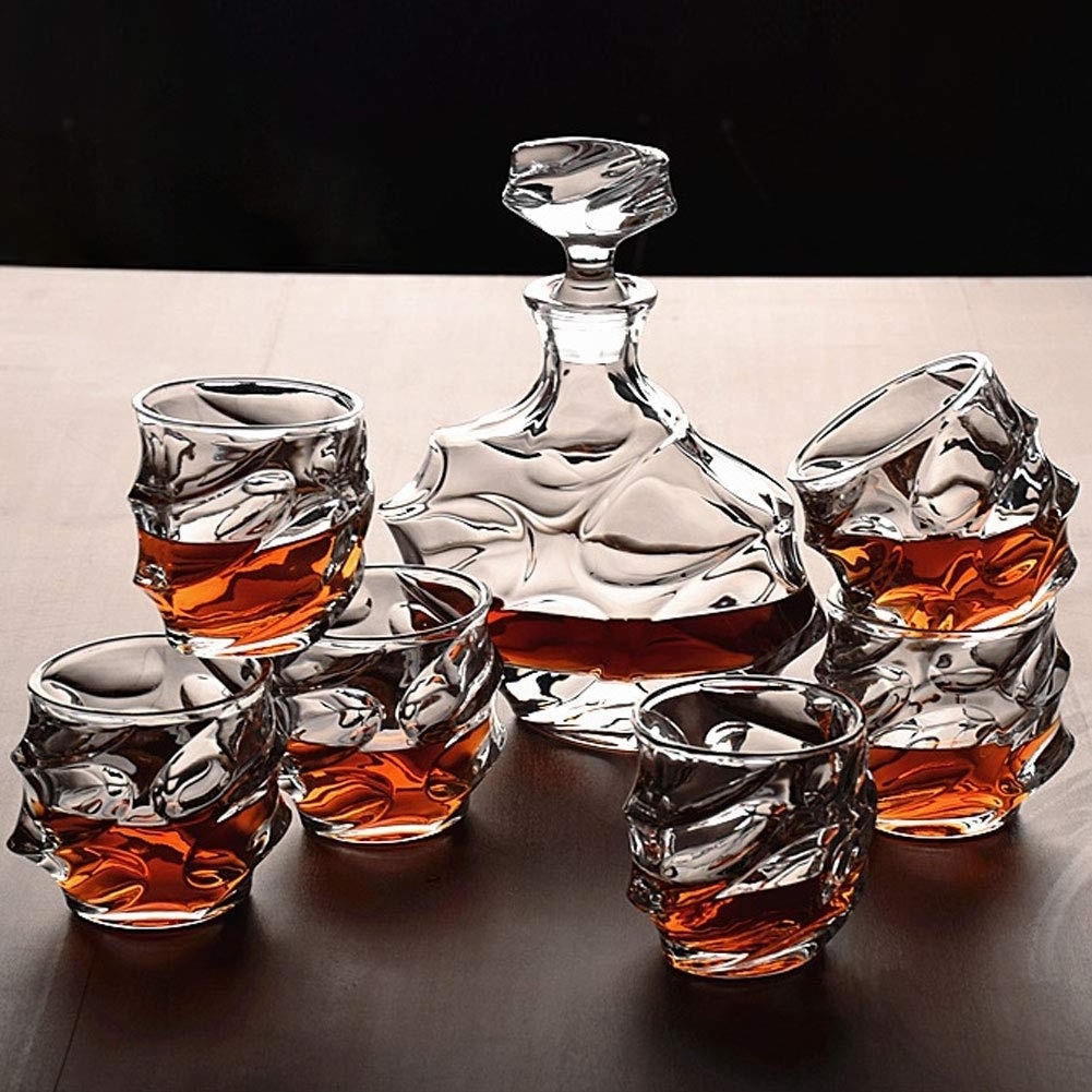 Whiskey Cognac Decanter Set with 6-Piece Crystal Whiskey Glasses Set Mens Gift Premium Liquor