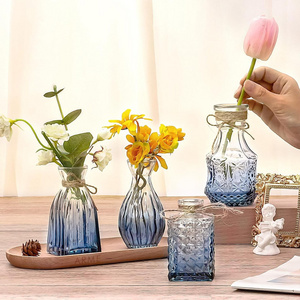 Mini blue glass flower vase small glass bud vase set colored flower vase in bulk for home wedding party