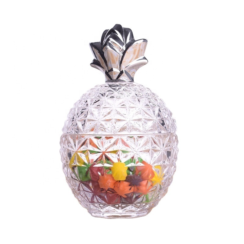 Pineapple Shape  Royal Embossed Clear Glass Decoration Candy Jar with Lid Wedding Gift Box