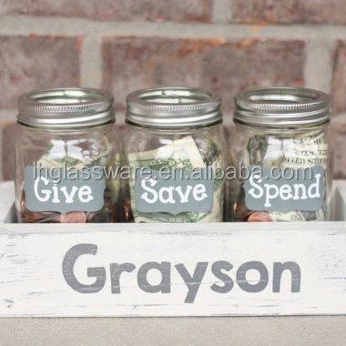 Best Selling Clear Glass Mason Jar Piggy Bank Wholesale Mason Jar Lids Glass Money Box With Hole