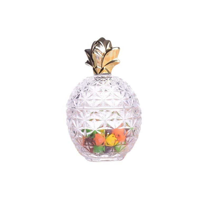 Pineapple Shape  Royal Embossed Clear Glass Decoration Candy Jar with Lid Wedding Gift Box