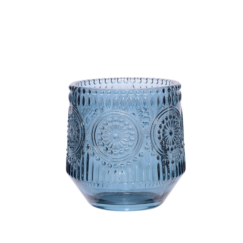 Blue sunflower new arrival empty custom grey glass candle jar luxury glass candle holder for candle making