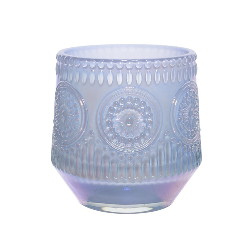 New arrival embossed sunflower empty custom grey set glass candle jar luxury glass candle holder for candle making