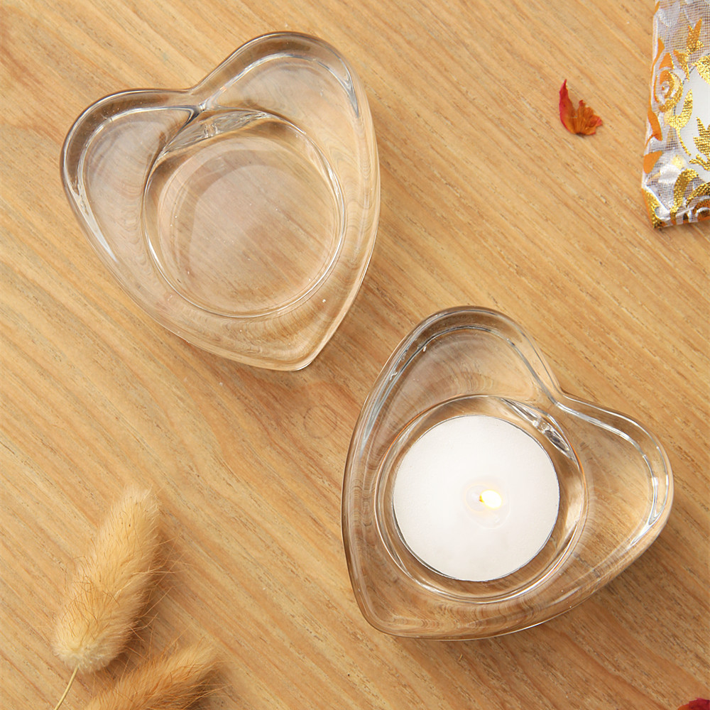 Luxury clear empty heart shape glass candle holder tealight candle holder mini small jar for candle