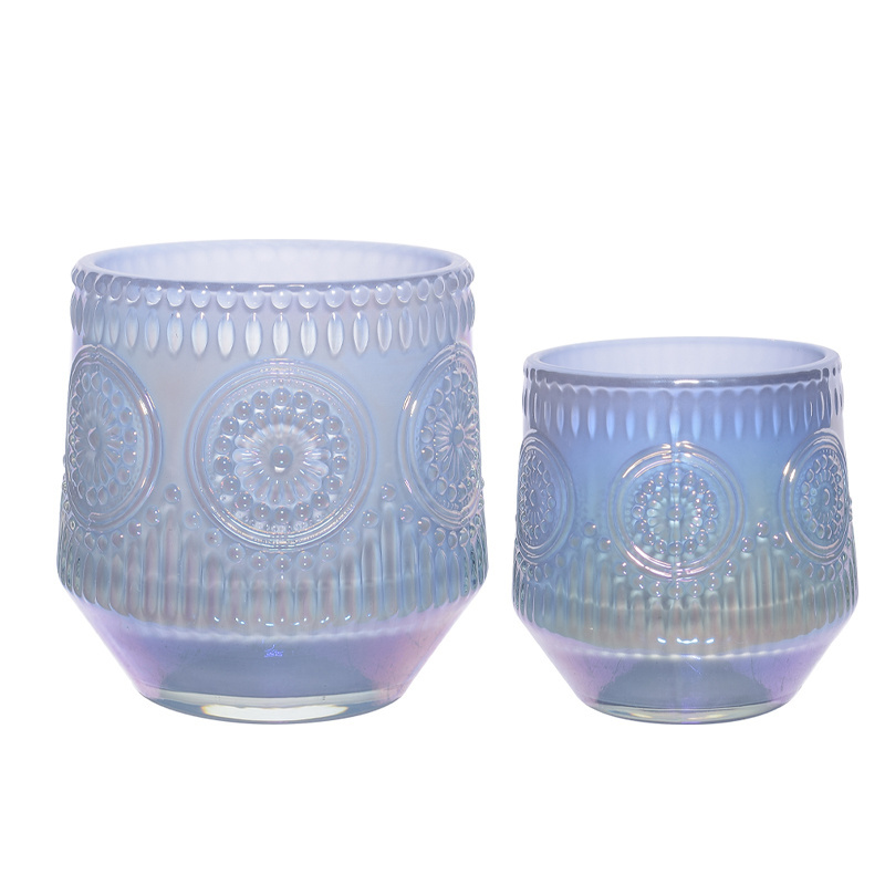 New arrival embossed sunflower empty custom grey set glass candle jar luxury glass candle holder for candle making