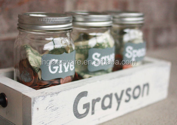 Best Selling Clear Glass Mason Jar Piggy Bank Wholesale Mason Jar Lids Glass Money Box With Hole