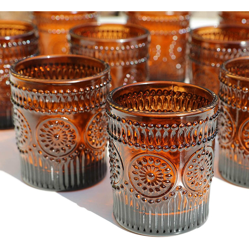 Amber sunflower tealight  Wholesale Glass Factory candle jar empty luxury simple glass candle holder for pillar candle