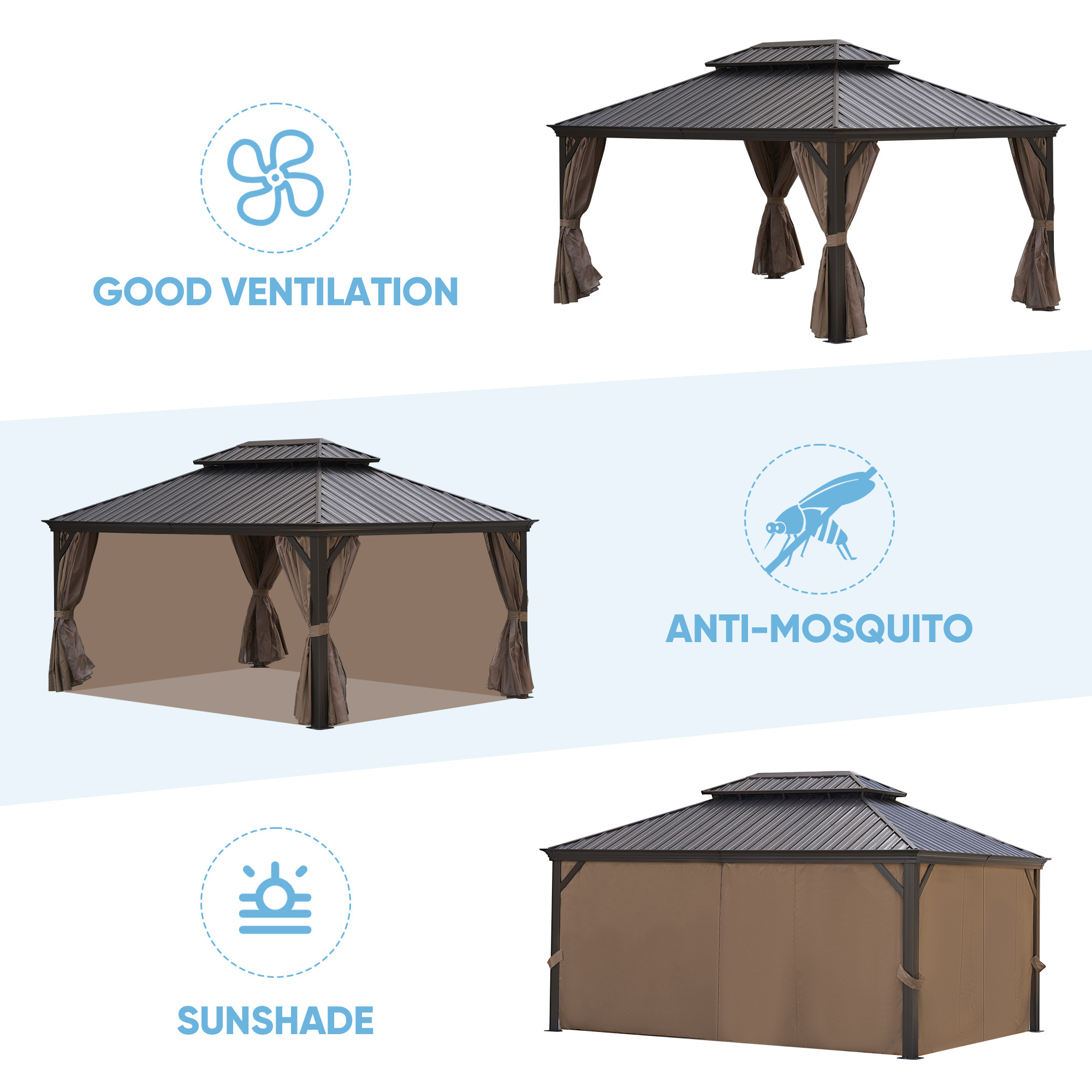 12x16 Hardtop Gazebo With Galvanized Steel Double Roof, For Patio,Lawn,Garden Sunshade and Rain Protectionoutdoor gazebo