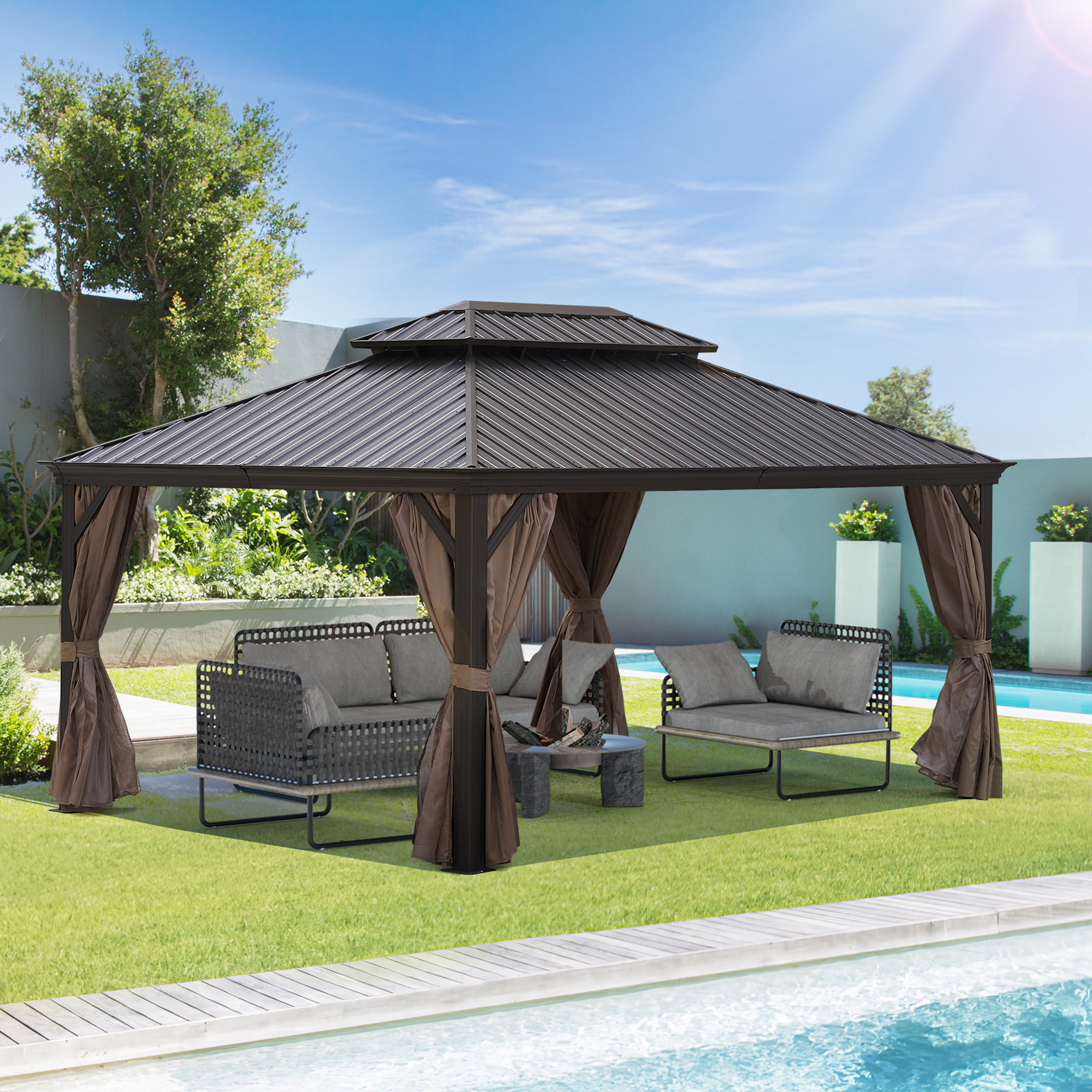 12x16 hardtop gazebo Well Design Aluminum Luxury Pavilion Outdoor Customizable Modern Garden Waterproof Roof Gazebo