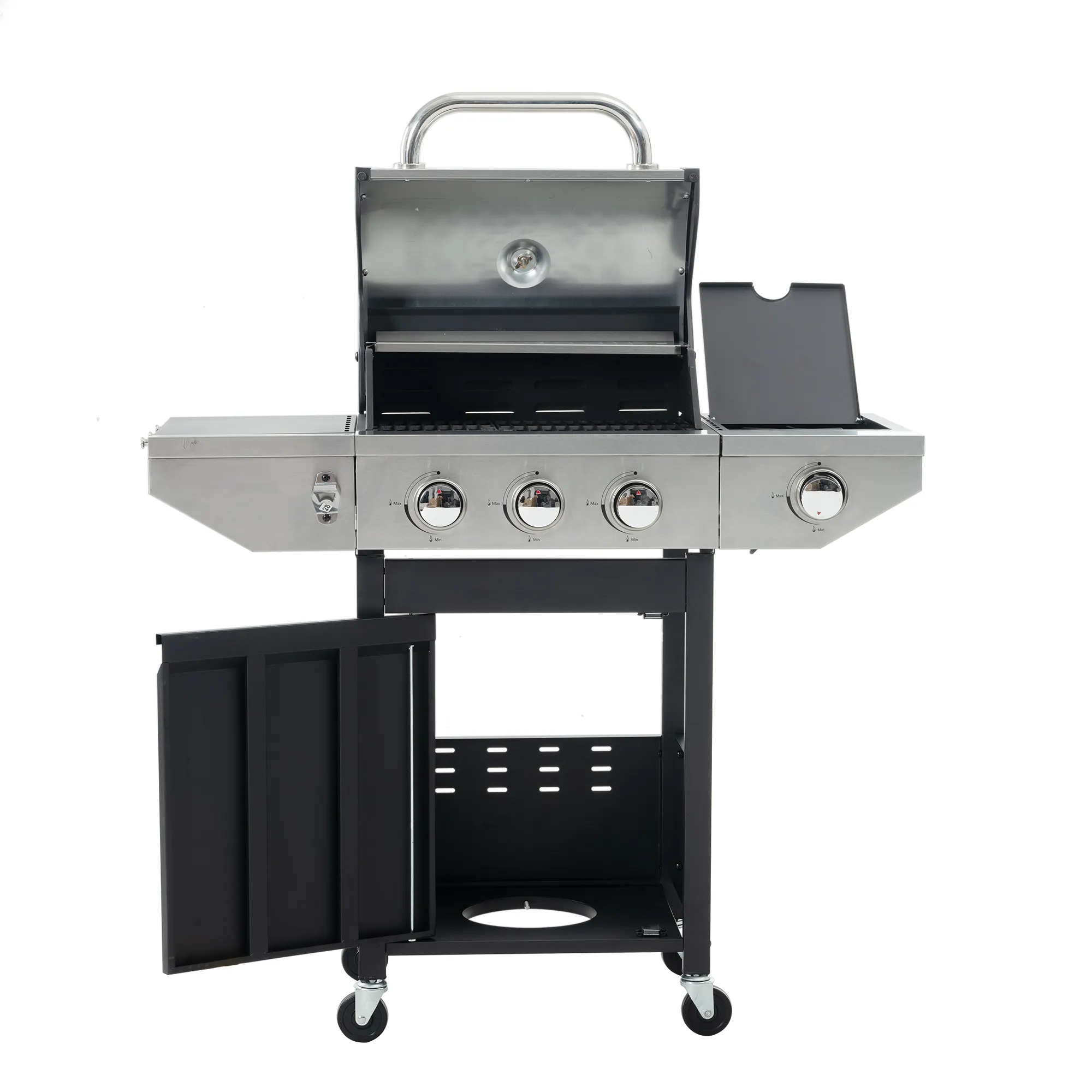 2024 New factory direct aluminium stainless steel black large barbecue grill with wheels Camping bbq gas grills