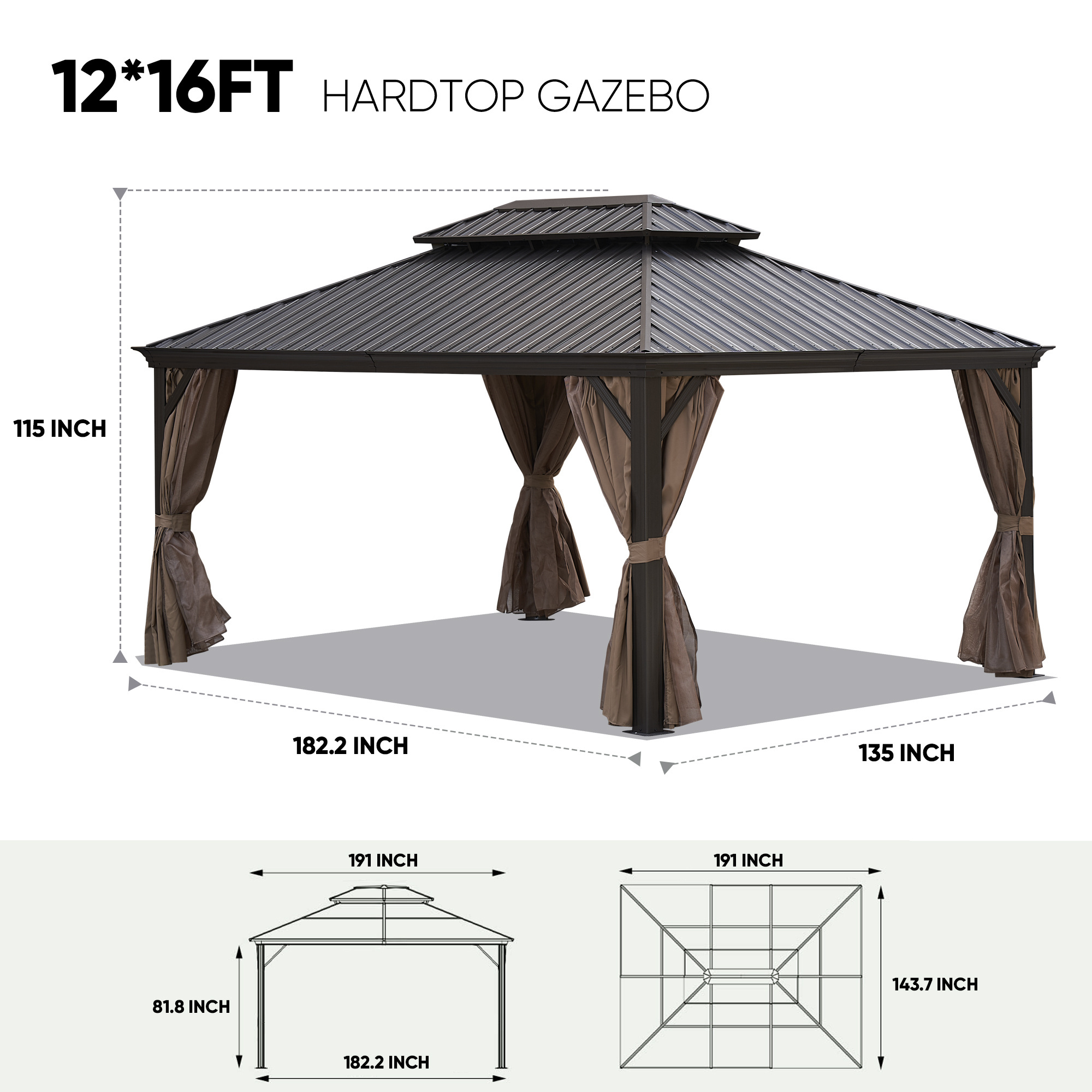 12x16 hardtop gazebo patic gazebo,Outdoor Permanent Hardtop Gazebo Canopy for Patio, Garden, Backyard outdoor gazebo