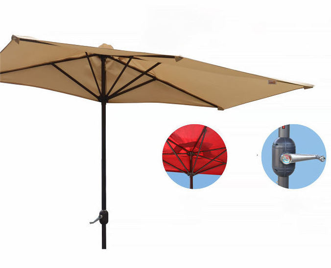 Factory Direct Sale Garden Patio Iron Steel Durable Frame Half Round Against the Wall Sunshade Leisure Parasol  Outdoor Umbrella