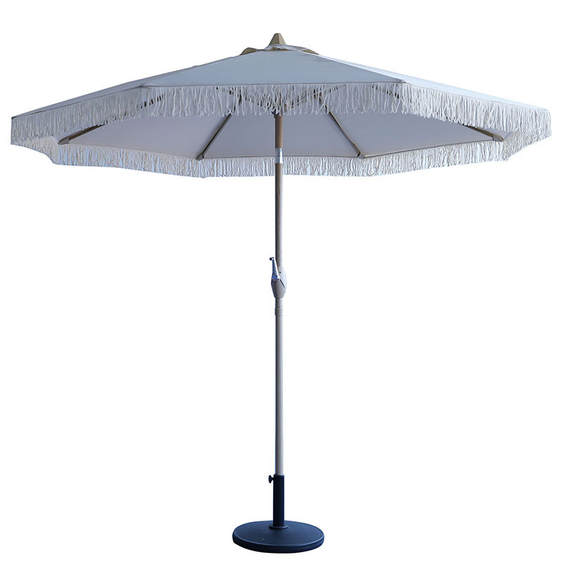 Custom Luxury Outdoor Parasol Beach Patio Umbrella with Tassels, Tassel Umbrella for Garden