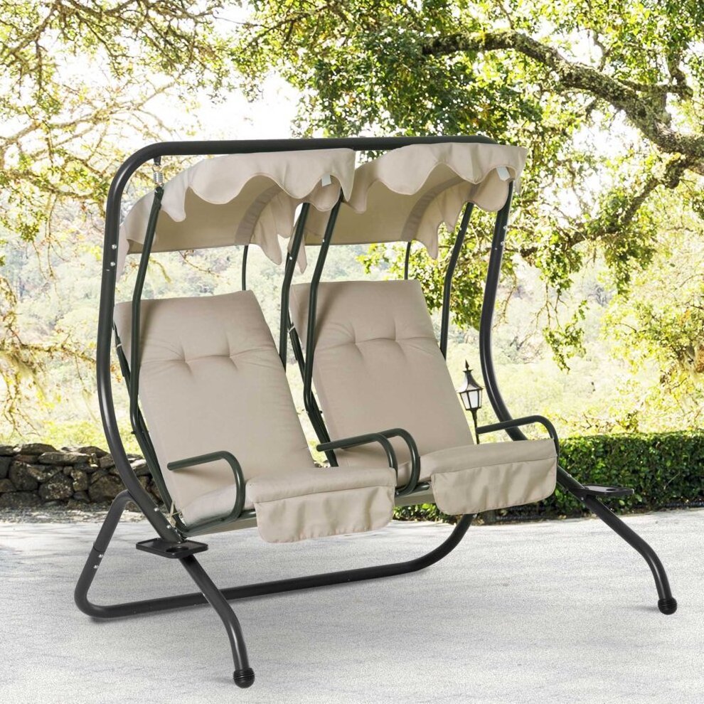 Outdoor Garden Patio Beach Leisure Adult Metal Double 2 Seater Loveseat Hanging Swing Chair with Canopy