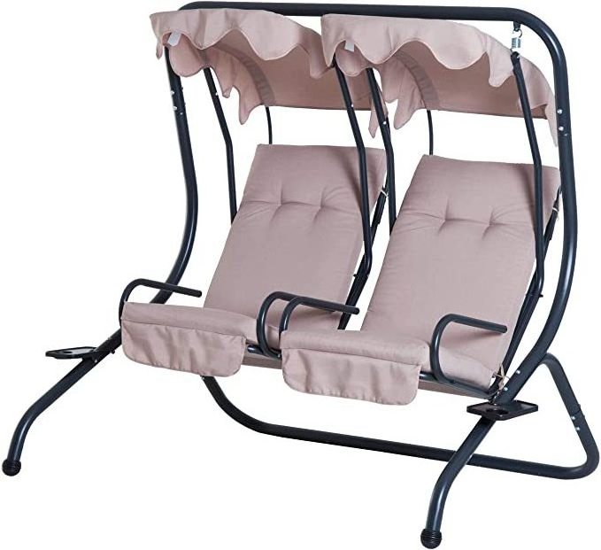 Outdoor Garden Patio Beach Leisure Adult Metal Double 2 Seater Loveseat Hanging Swing Chair with Canopy