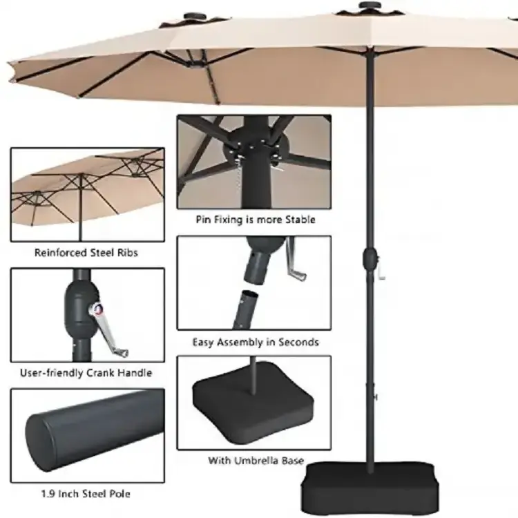 High Quality 15 ft Double Sided Large Patio Garden twin Umbrella Outdoor hanging Umbrella