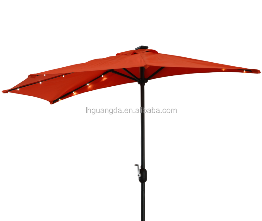 Half round shape balcony wall umbrella LED  solar powered patio parasol