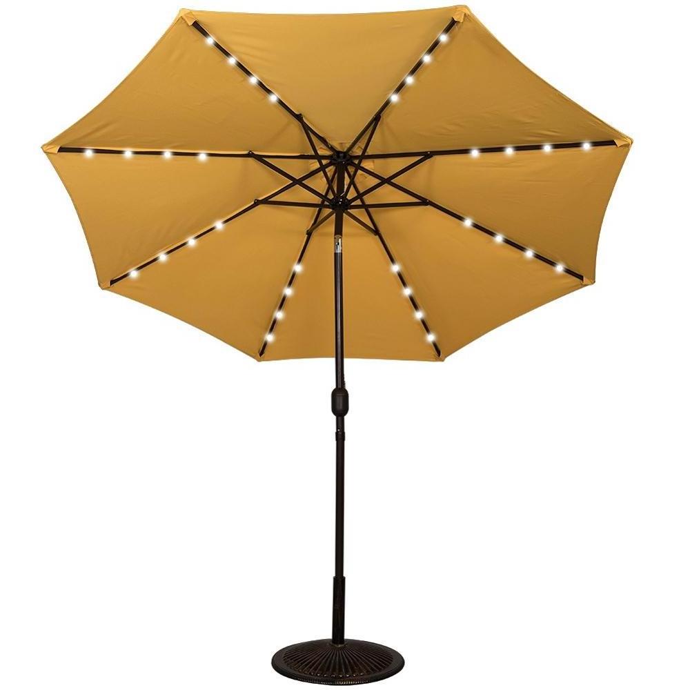 9' Patio Umbrella with Solar Powered 32 LED Lights Market Outdoor Umbrella with Tilt and Crank