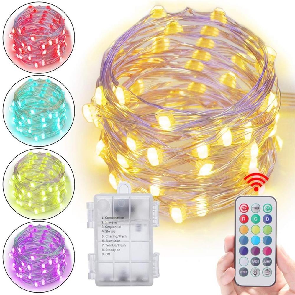 Led String Lights Battery Powered Colorful with Remote Waterproof Firefly Twinkle Lights Sliver Cooper Wire Lights