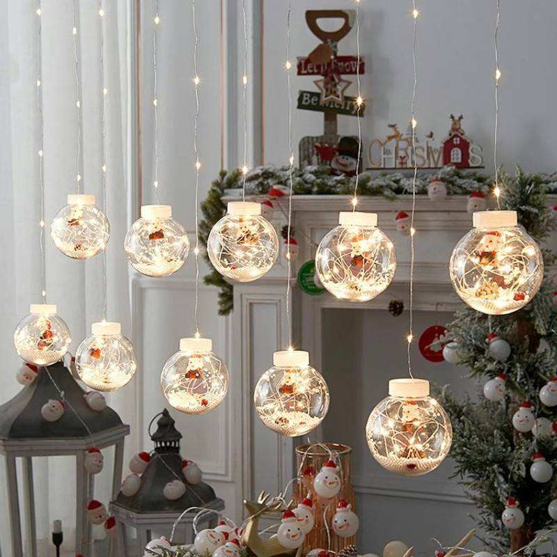 2024 Christmas Decoration Santa Snow Ball Lights Christmas Tree Window Wall Decoration Curtain LED Christmas Lights 70 3M DC 6V