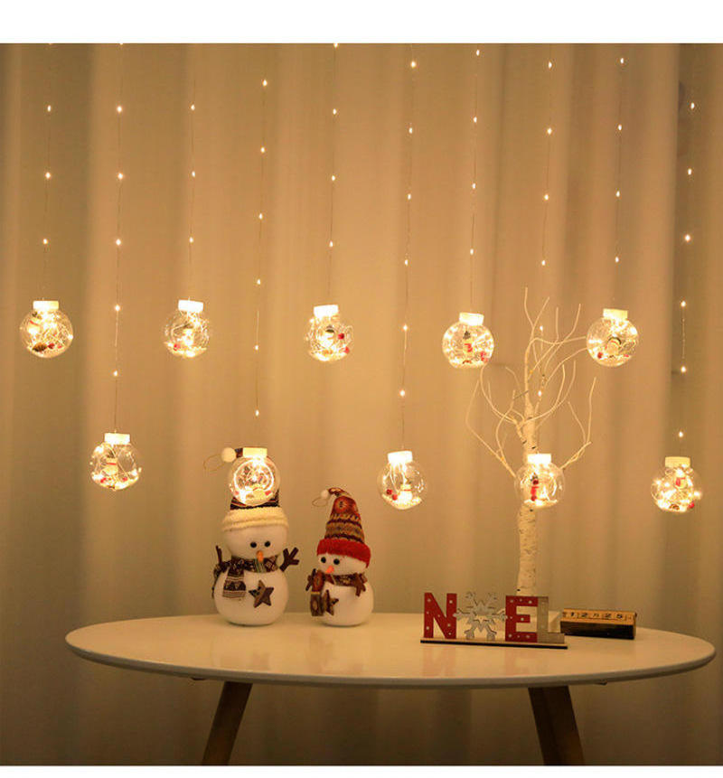 2024 Christmas Decoration Santa Snow Ball Lights Christmas Tree Window Wall Decoration Curtain LED Christmas Lights 70 3M DC 6V