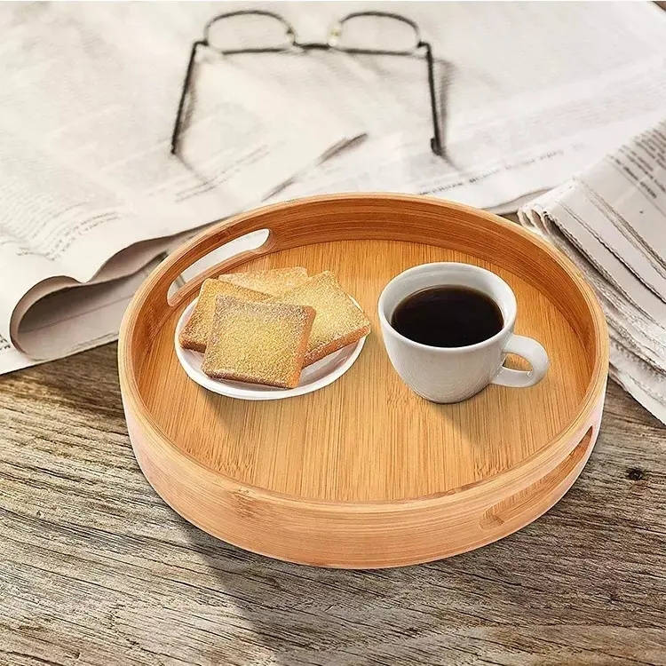 Round Serving Tray Set Selling Large Bamboo Round Serving Tray with Handle