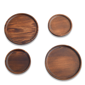 Natural wood Color OEM Laser Engraved High Quality Dish Tray Multi Functional Durable Leaf Round Bamboo wooden Tray