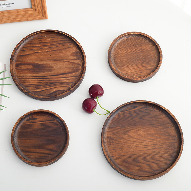 Natural wood Color OEM Laser Engraved High Quality Dish Tray Multi Functional Durable Leaf Round Bamboo wooden Tray