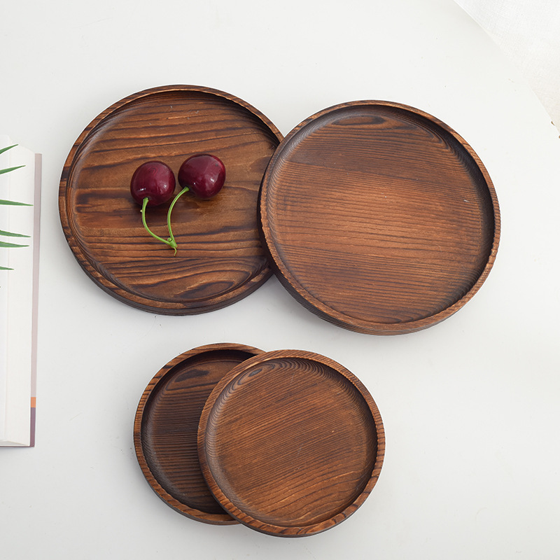 Natural wood Color OEM Laser Engraved High Quality Dish Tray Multi Functional Durable Leaf Round Bamboo wooden Tray